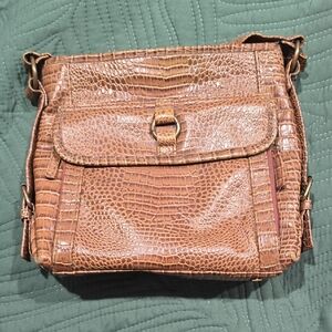 Coldwater Creek Tan Crocodile-Pattern Crossbody Bag
